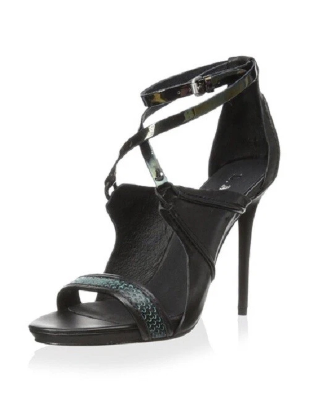 L.A.M.B. Black Stiletto Sandal with Iridescent Straps